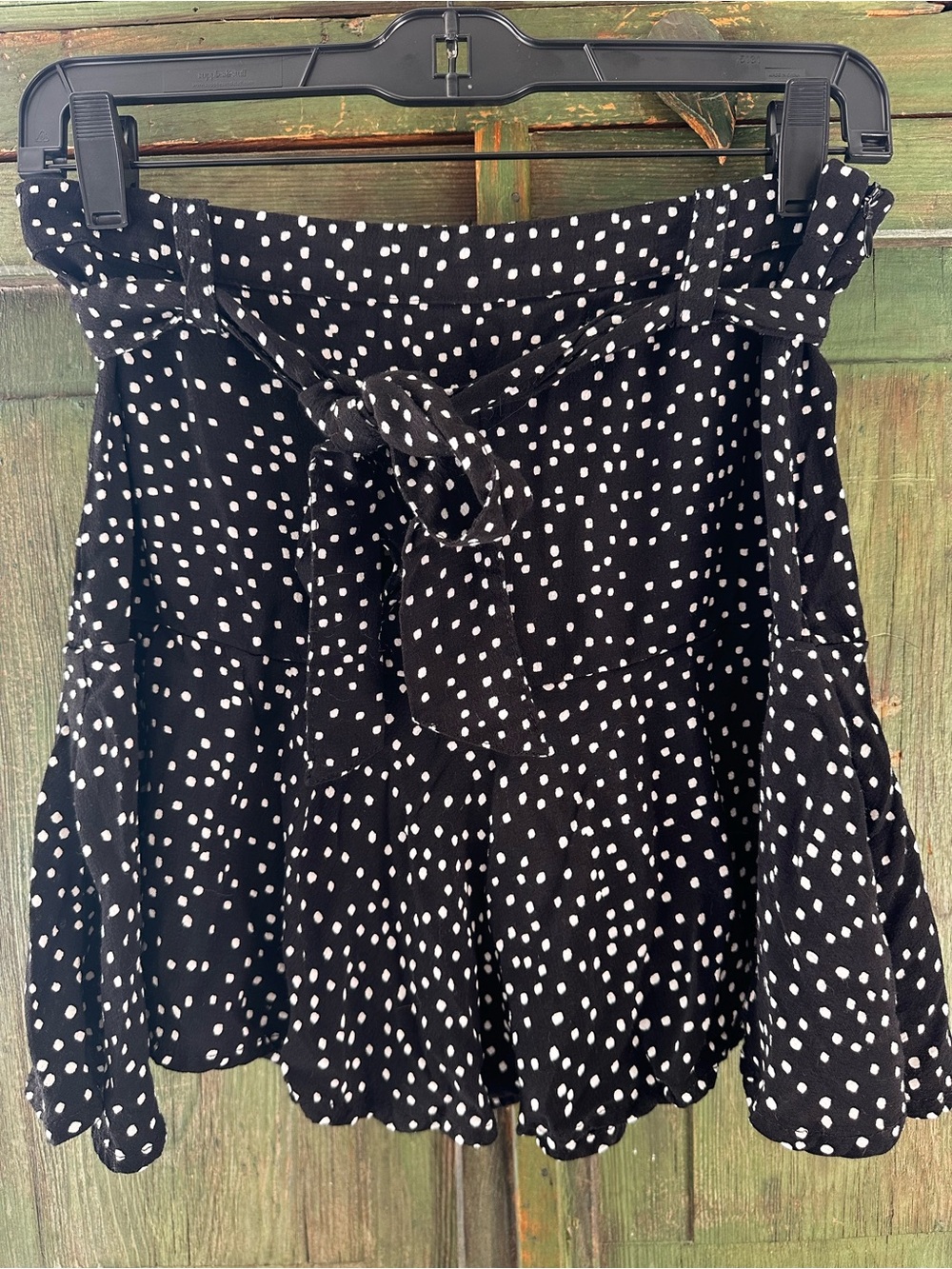 Zara Black Mini Skirt with White Dot Print and Tie